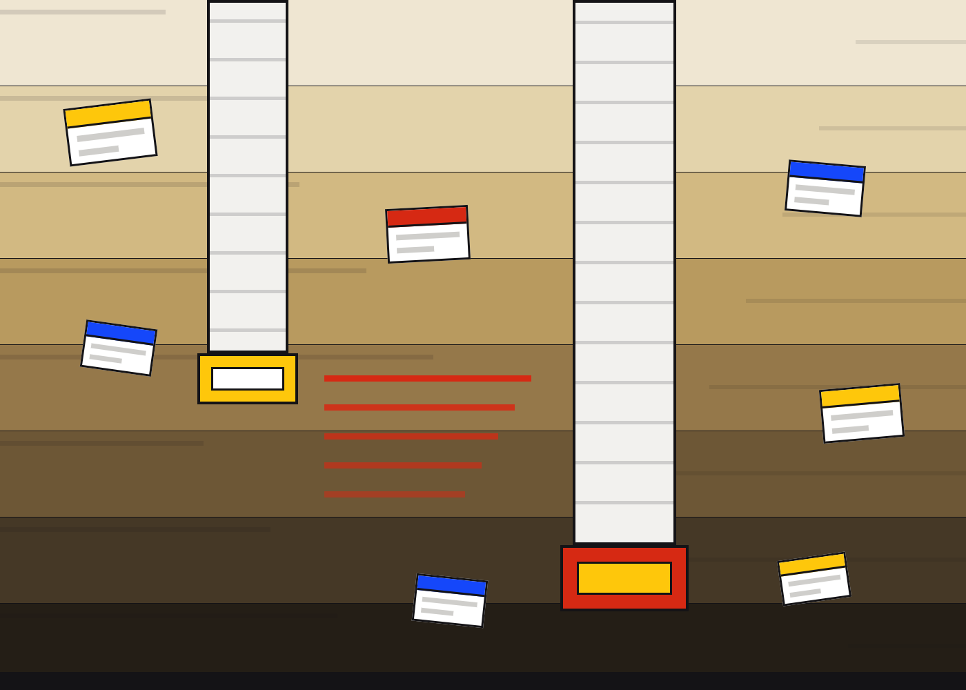 A cut through a dig: each layer is a year, and the oldest copy of a meme lies in the deepest one.